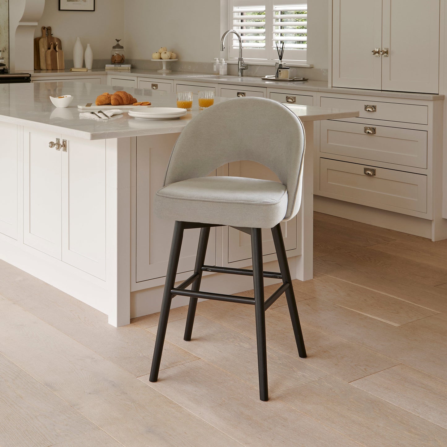 Marilyn Soft Beige Barstool - Black Oak Legs - Laura James