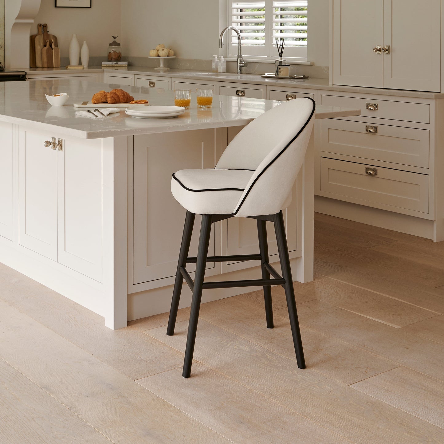 Marilyn Ivory Bar Stool - Black Oak Legs