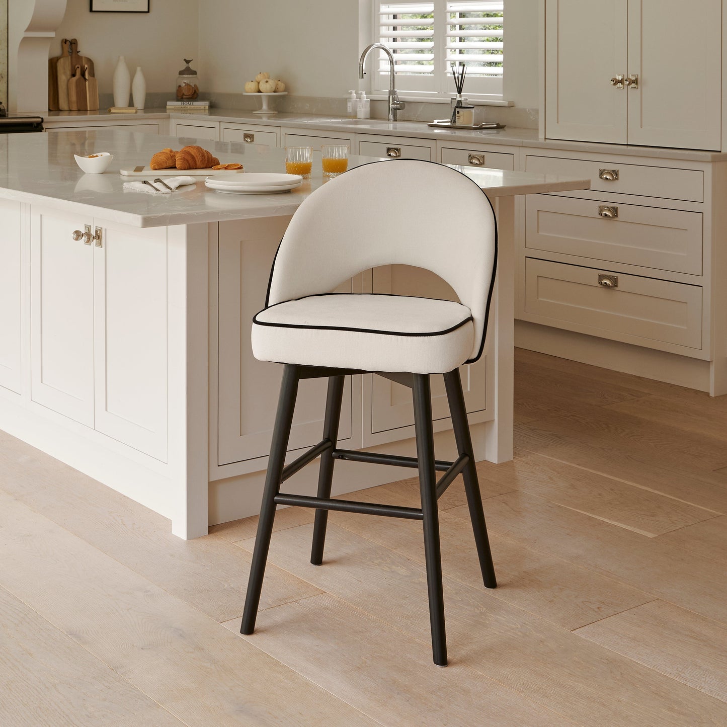Marilyn Ivory Bar Stool - Black Oak Legs