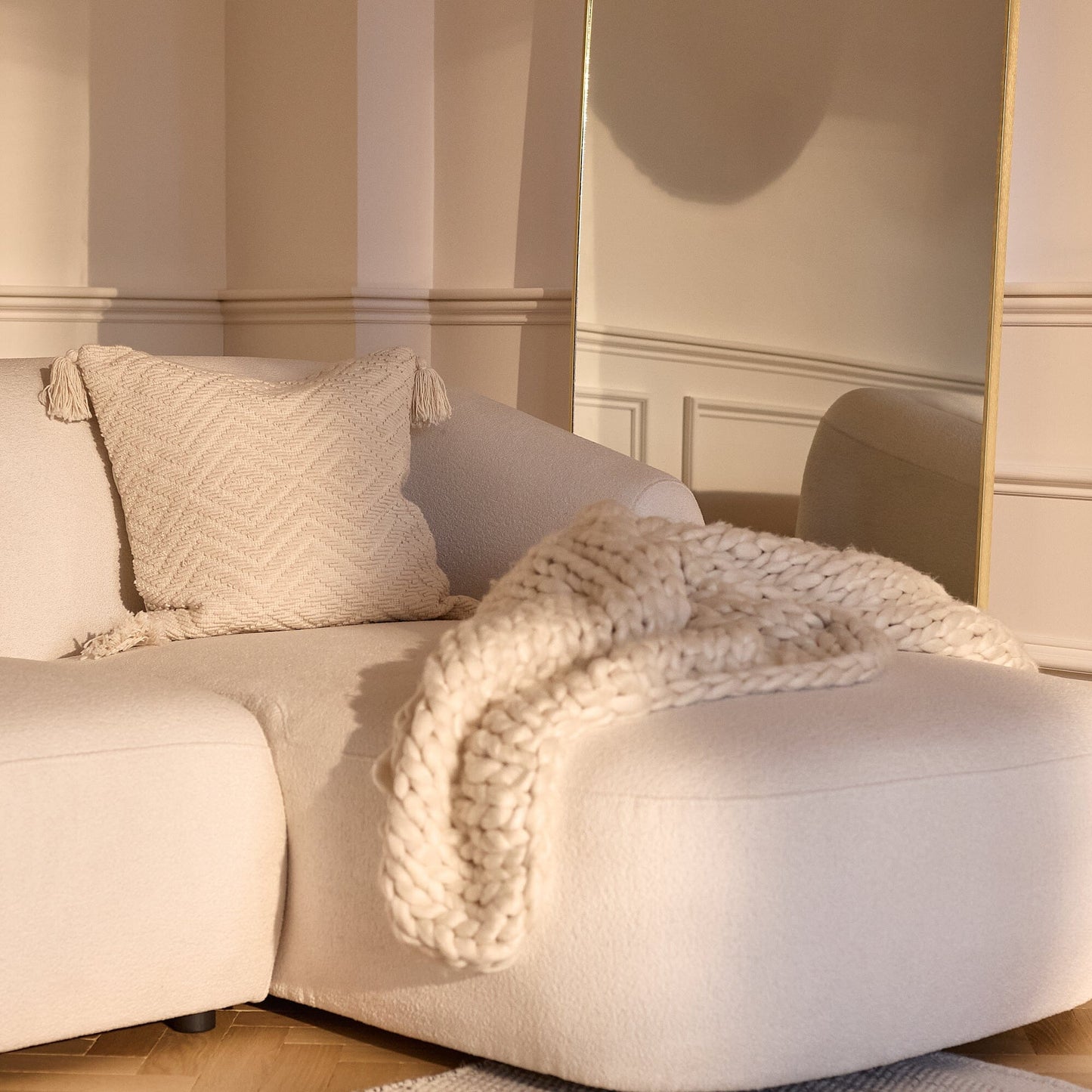 Nathalia Chaise Corner Sofa - Chalk White Boucle - Laura James