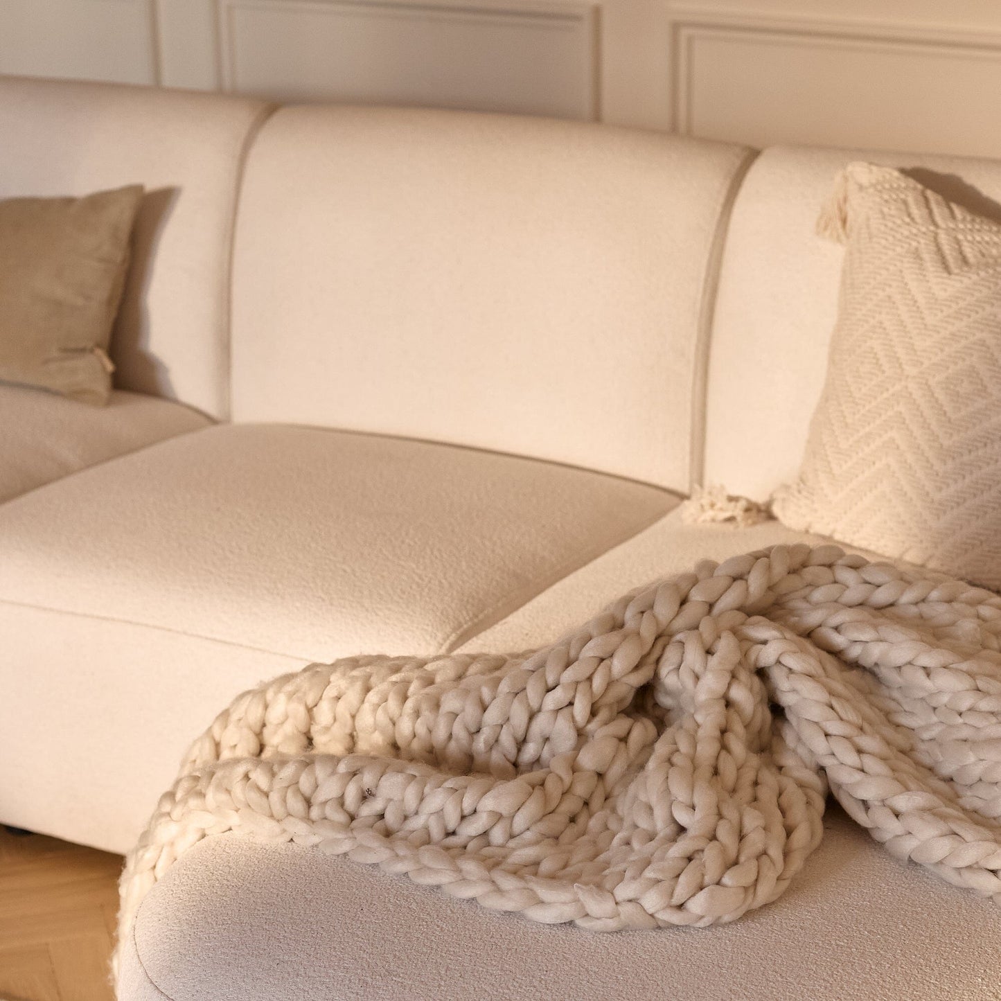 Nathalia Chaise Corner Sofa - Chalk White Boucle - Laura James