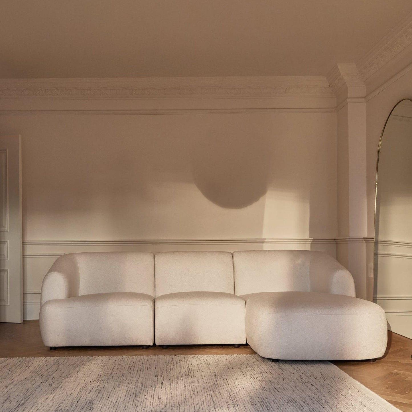 Nathalia Chaise Corner Sofa - Chalk White Boucle - Laura James