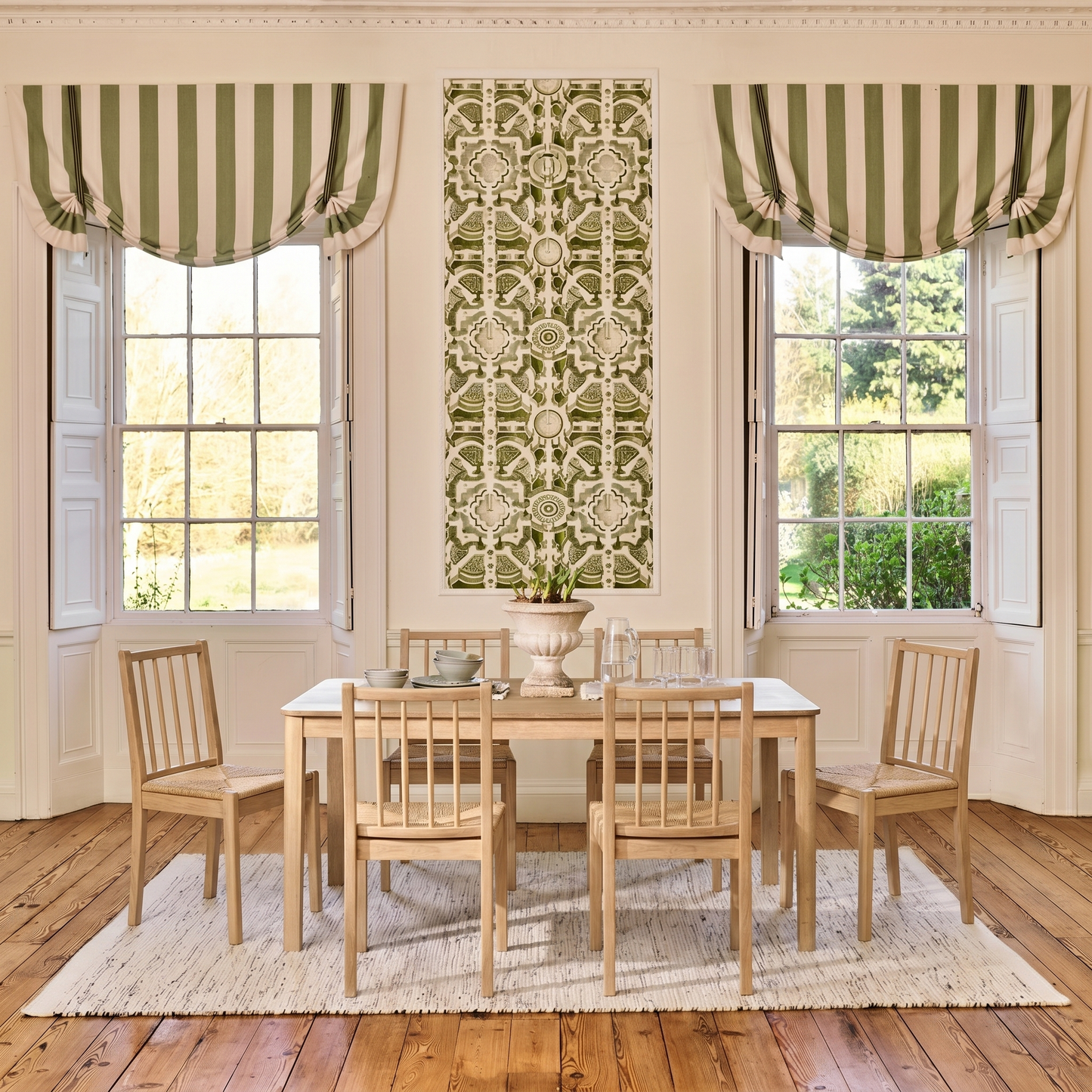 Noah 160-240cm Whitewash Oak Rectangular Extending Dining Table Set - 6 Seater - Tilly Woven Dining Chairs - Laura James