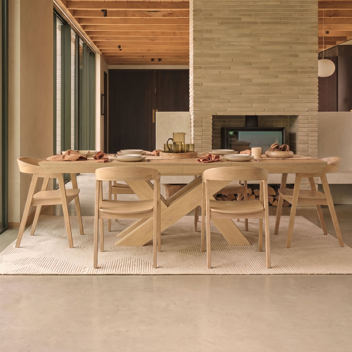 Olivia 160-240cm Whitewash Oak Dining Table Set - 6 Seater - Ella Whitewash Oak Dining Armchairs Laura James