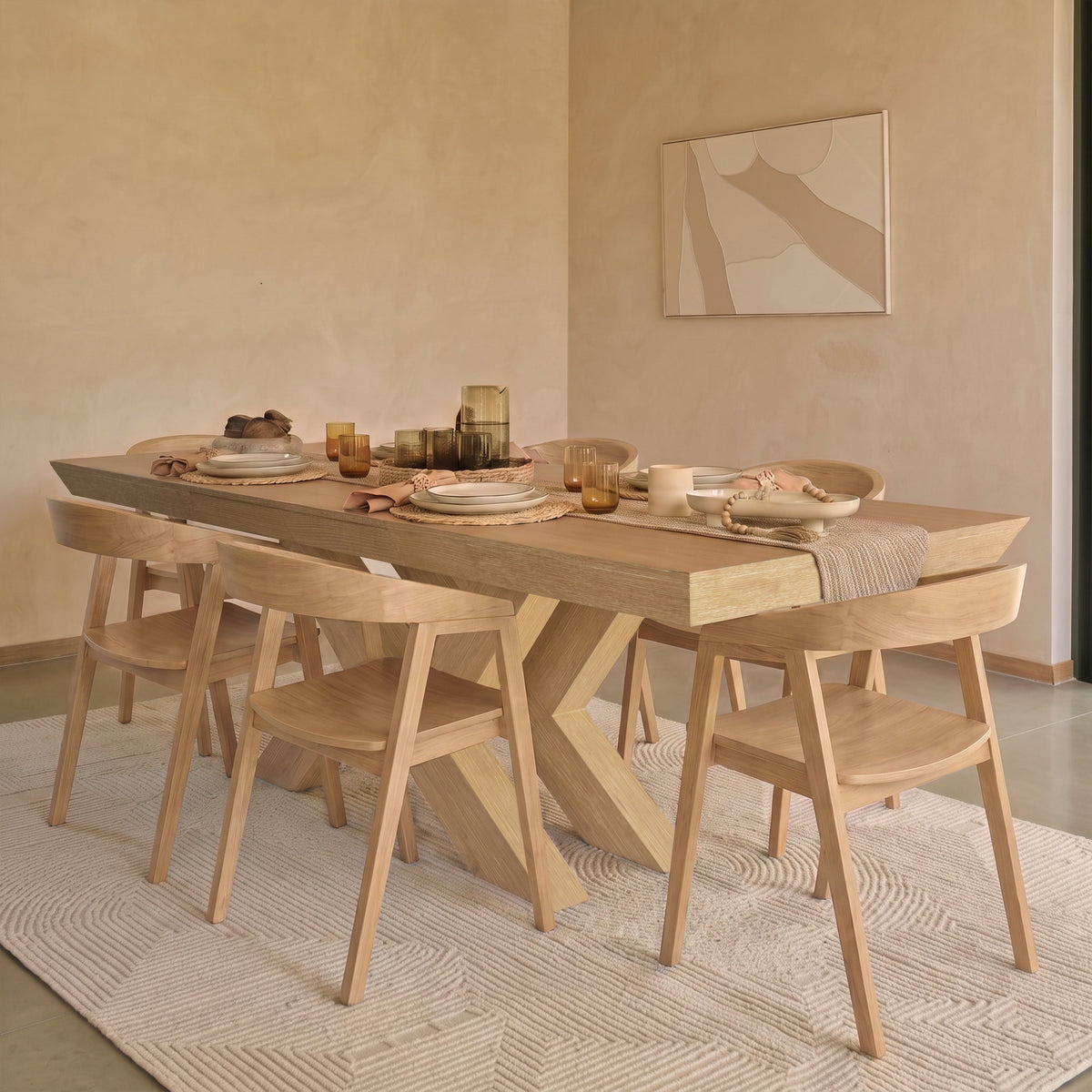 Olivia 160-240cm Whitewash Oak Dining Table Set - 6 Seater - Ella Whitewash Oak Dining Armchairs Laura James