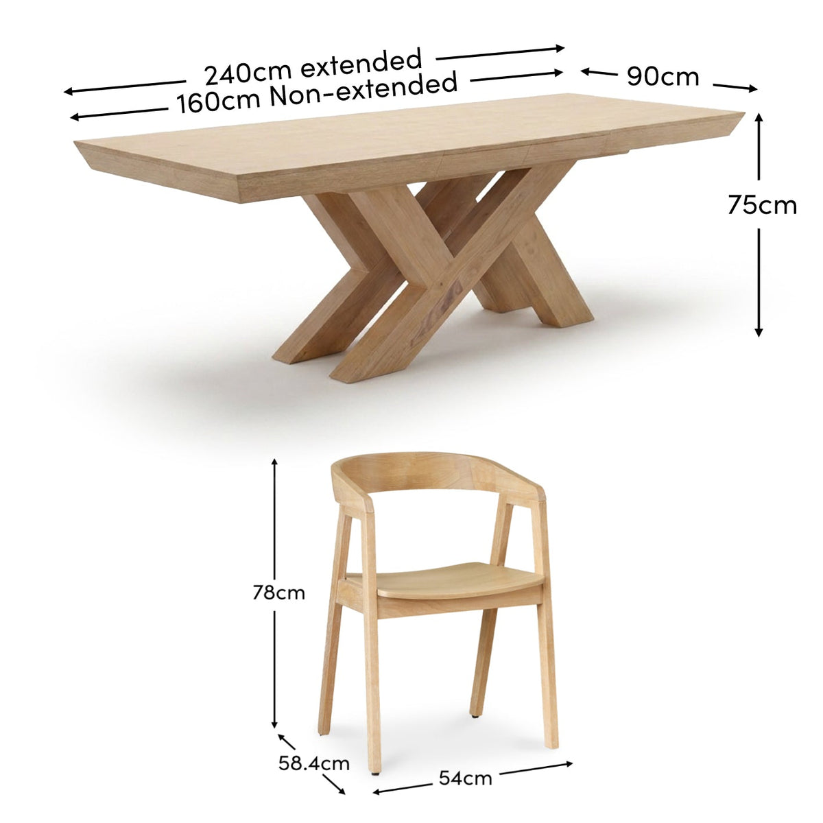Olivia 160-240cm Whitewash Oak Dining Table Set - 6 Seater - Ella Whitewash Oak Dining Armchairs