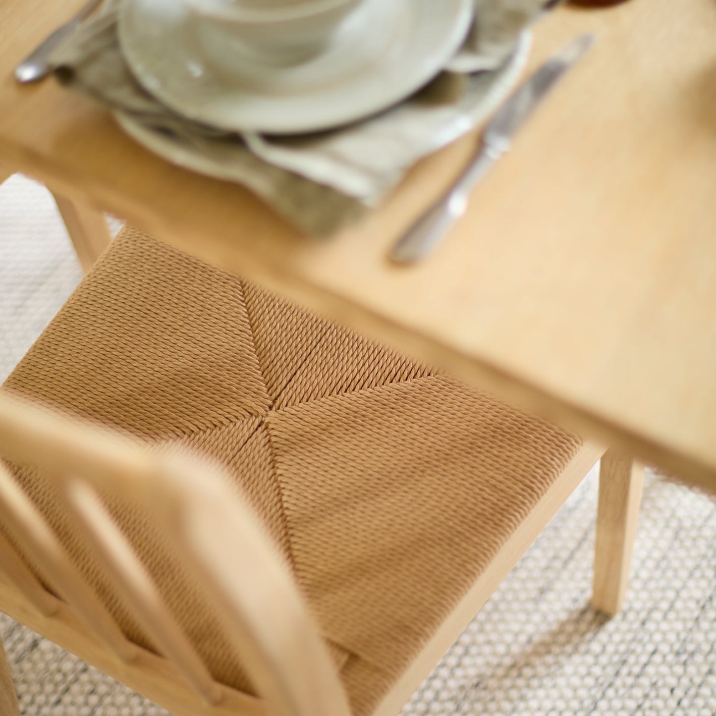 Paul 160-220cm Whitewash Oak Extending Dining Table Set - 6 Seater - 4 Tilly Wood String Dining Chair with 1 Tilly Wood String Dining Bench - Laura James