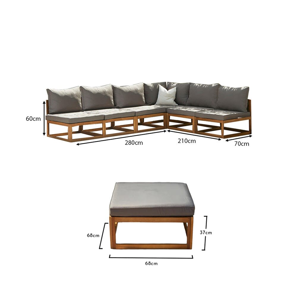 Rowan 7 Seater Wooden Garden Chaise Corner Sofa Set - Sand