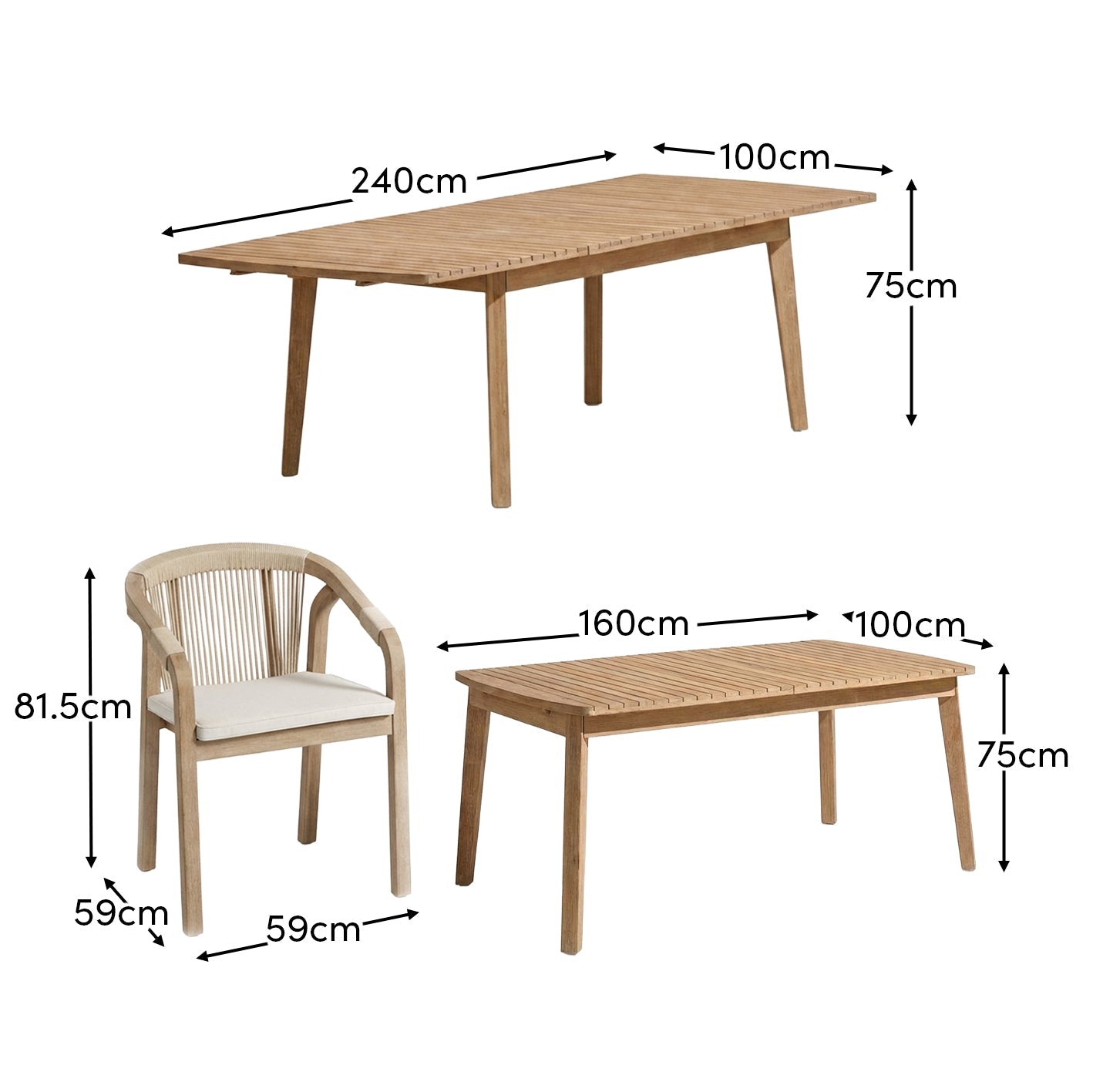 Saffron 6 Seater Extending Wooden Garden Dining Set with Shiro Beige Rope Chairs - Laura James