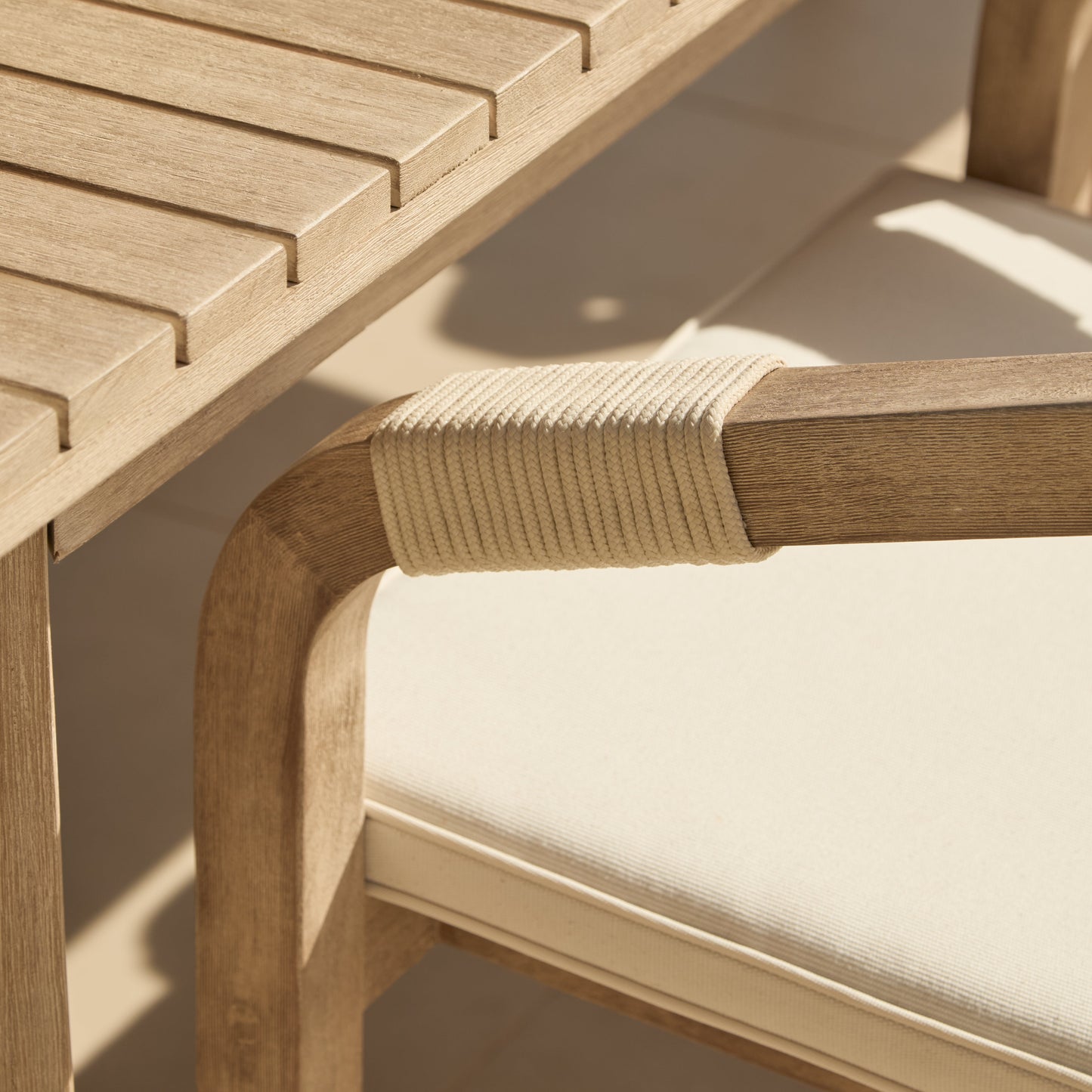 Saffron 6 Seater Extending Wooden Garden Dining Set with Shiro Beige Rope Chairs - Laura James