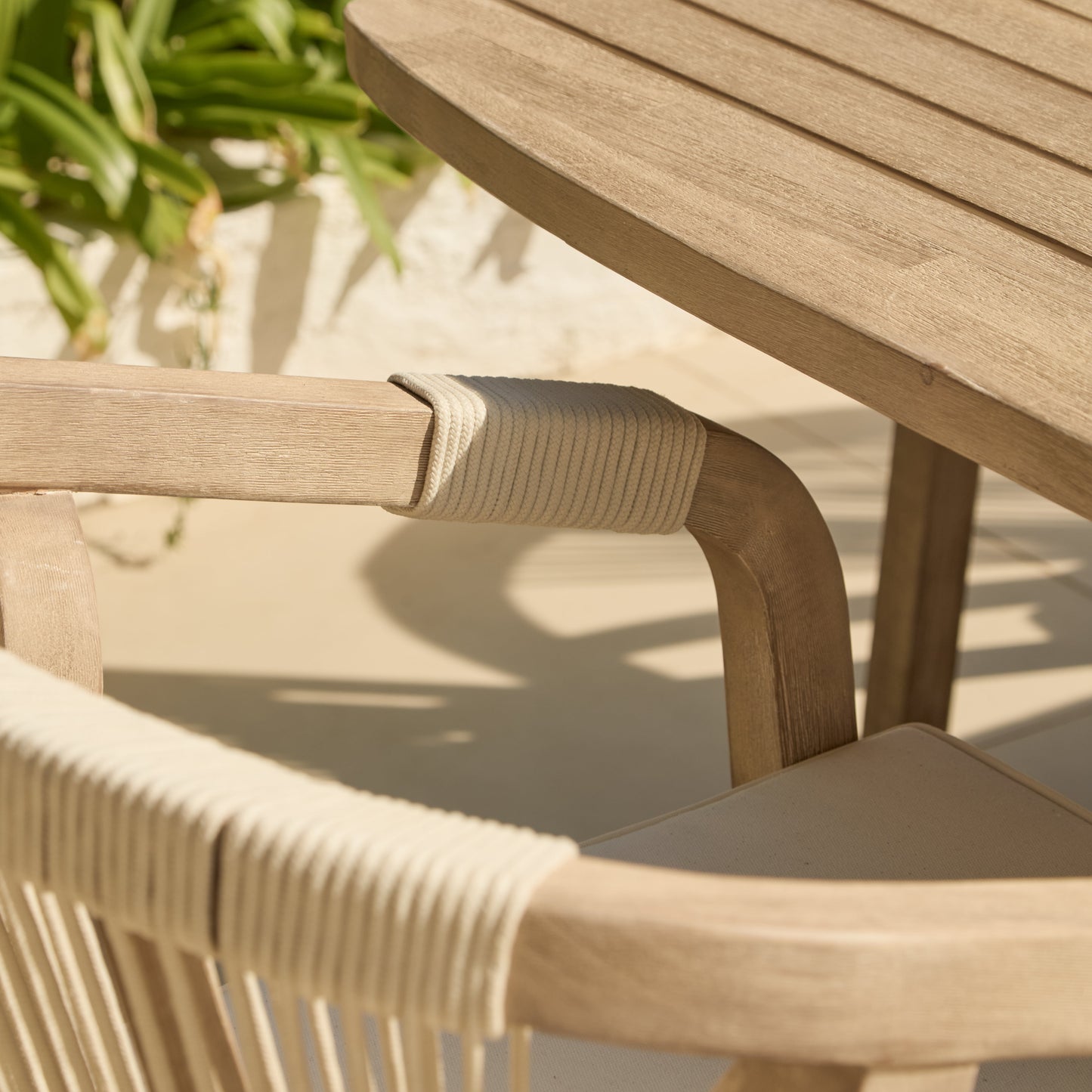 Saffron 6 Seater Extending Wooden Garden Dining Set with Shiro Beige Rope Chairs - Laura James