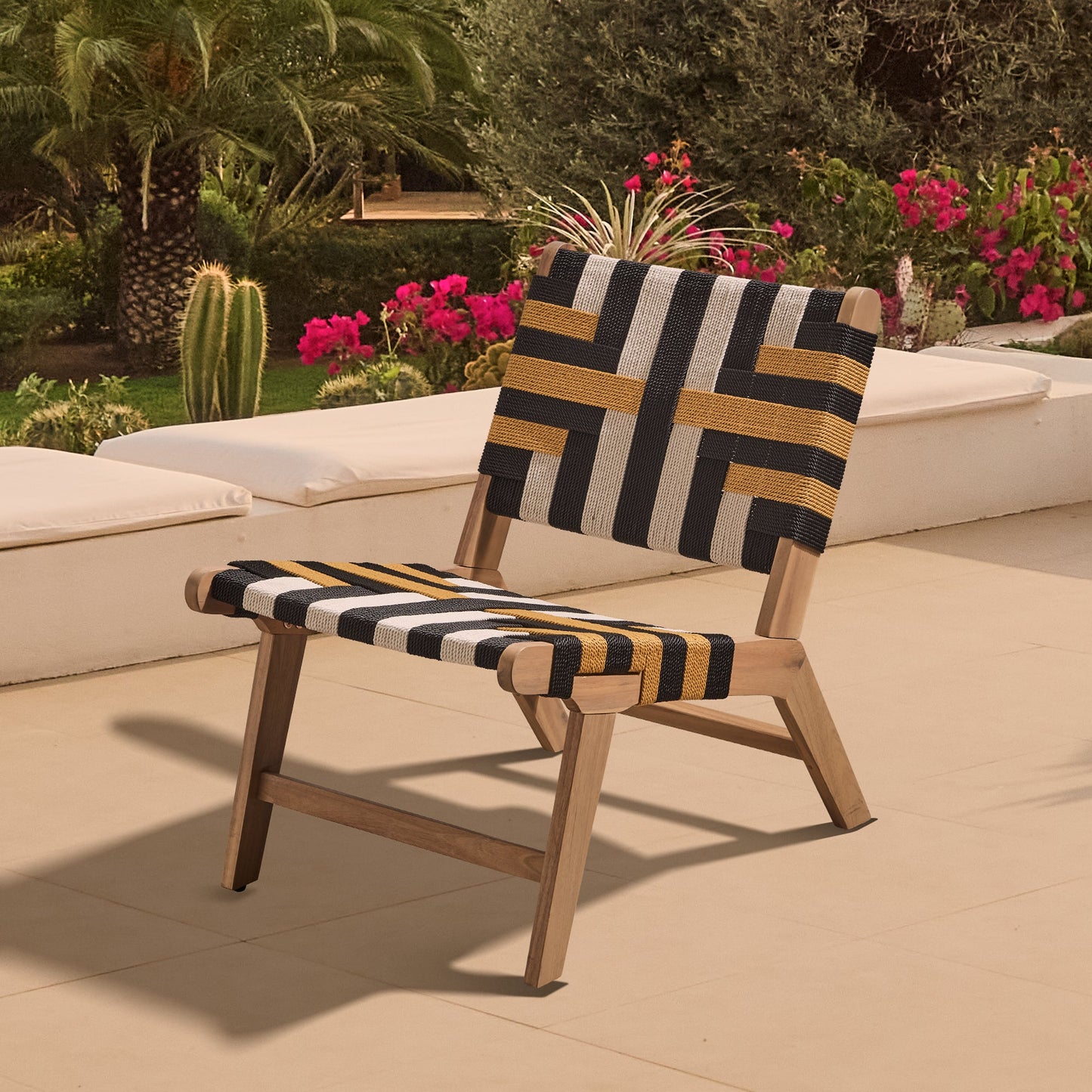 Saffron White Acacia Occasional Chair - Beige/Black/Yellow Rope - Laura James