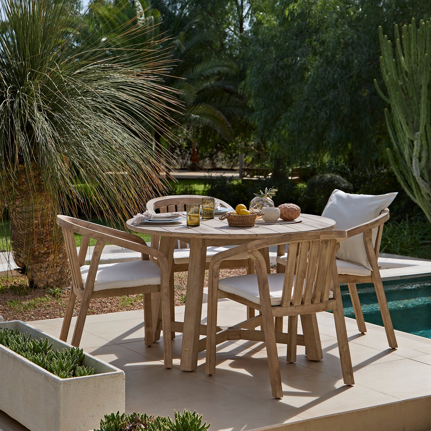 Shiro 4 Seater Round Wooden Garden Dining Set with Shiro Dining Chairs - 120cm - Laura James