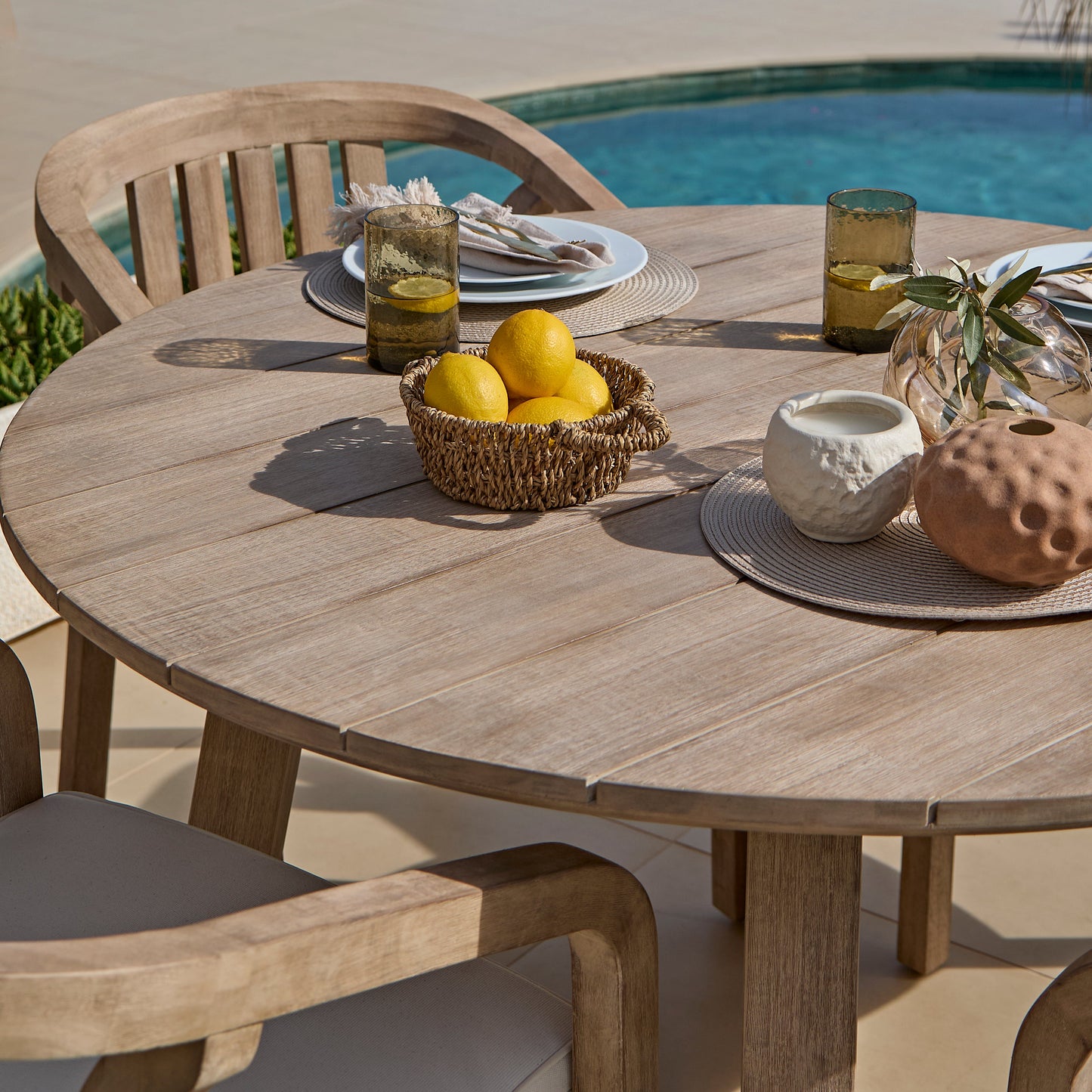 Shiro 4 Seater Round Wooden Garden Dining Set with Shiro Dining Chairs - 120cm - Laura James
