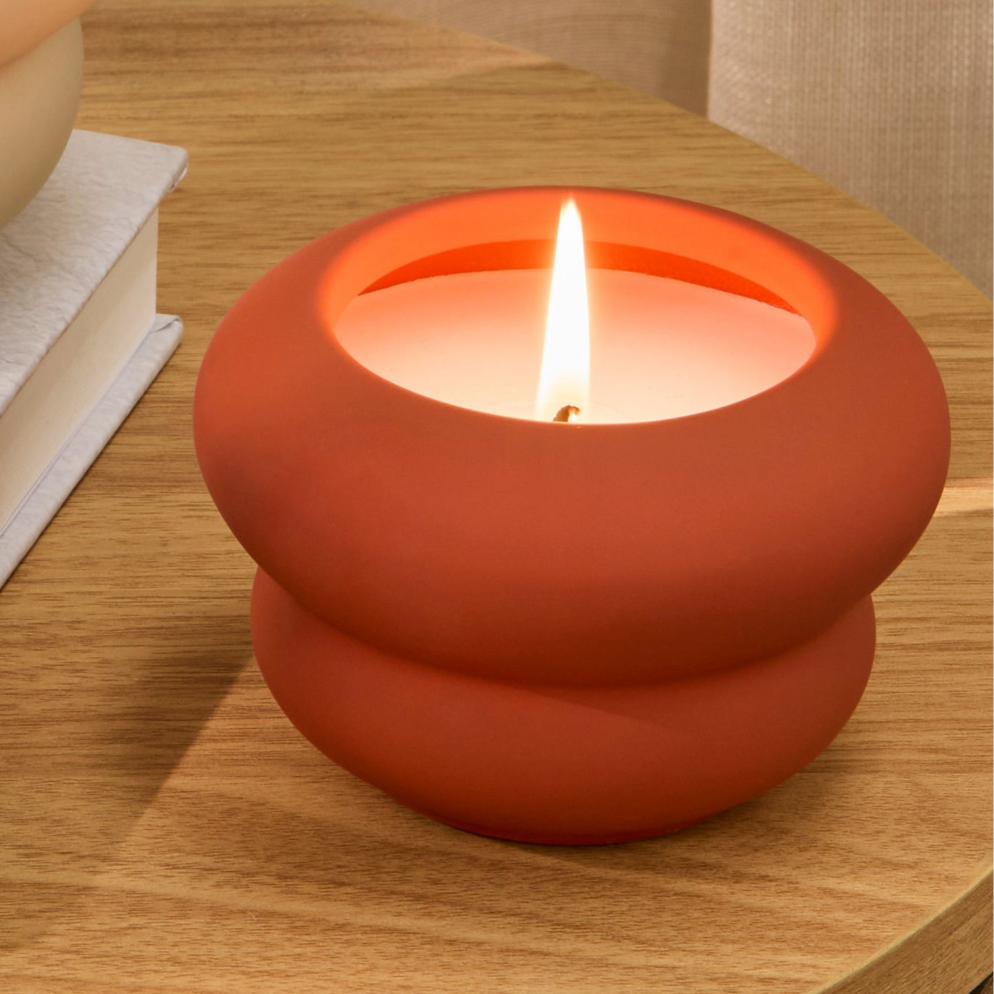Surbiton Single Wick 9cm Ceramic Candle - Oud Wood & Rose Scent In Paprika - Laura James
