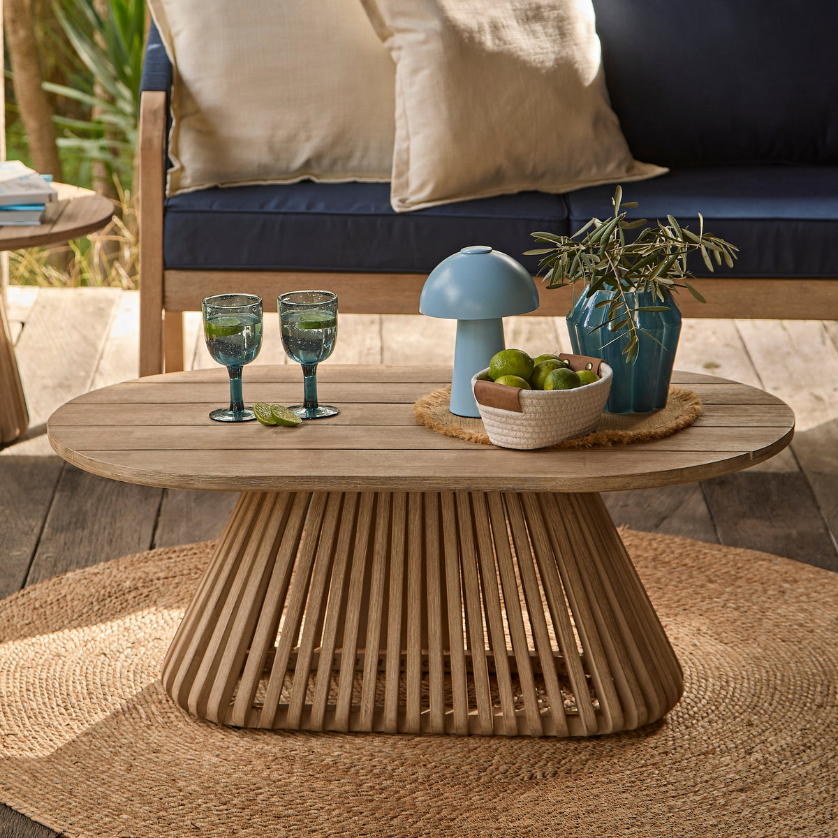 Willow Oval Garden Coffee Table - Brushed Light Acacia - Laura James