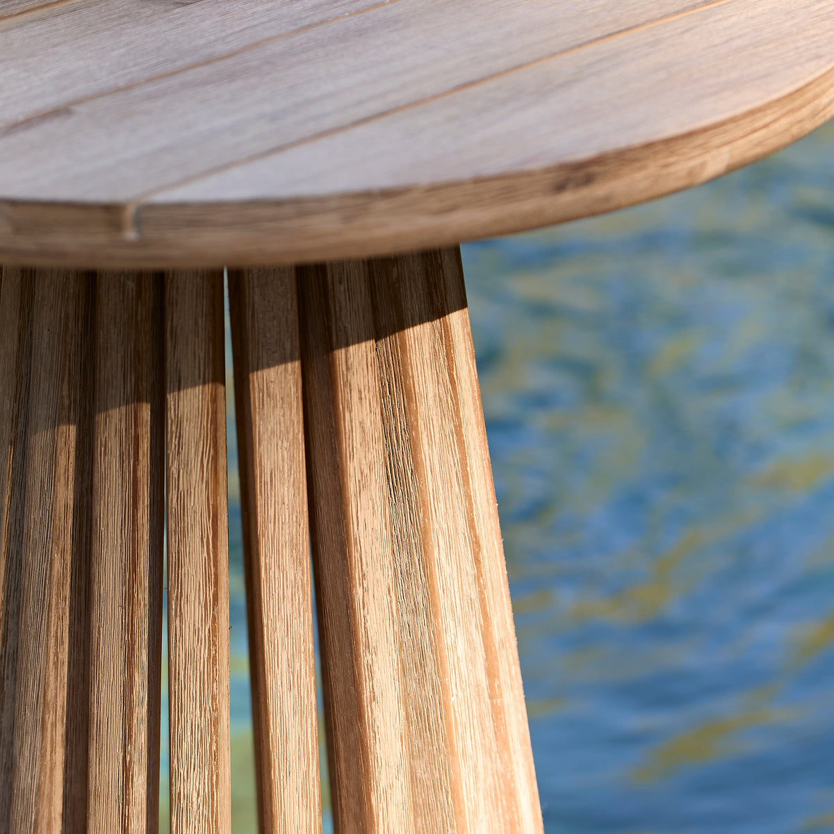 Willow Round Wooden Garden Side Table - Brushed Light Acacia - Laura James