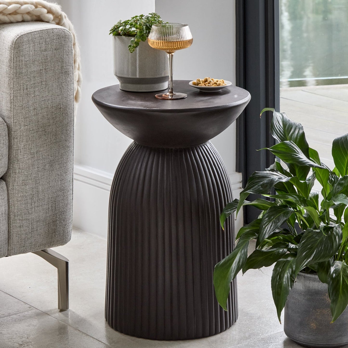 Zaliki Concrete Round Side Table - Black - Laura James