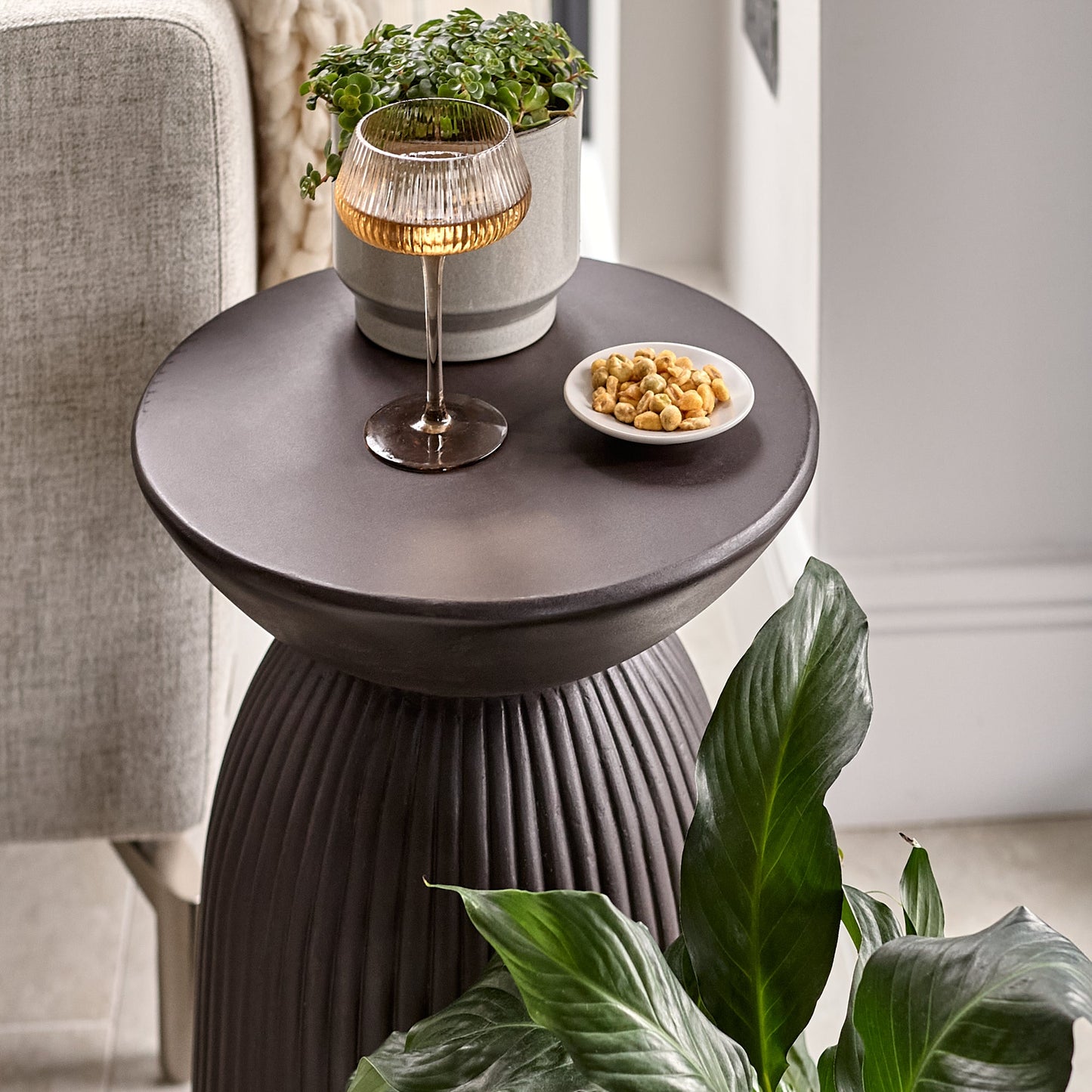 Zaliki Concrete Round Side Table - Black - Laura James