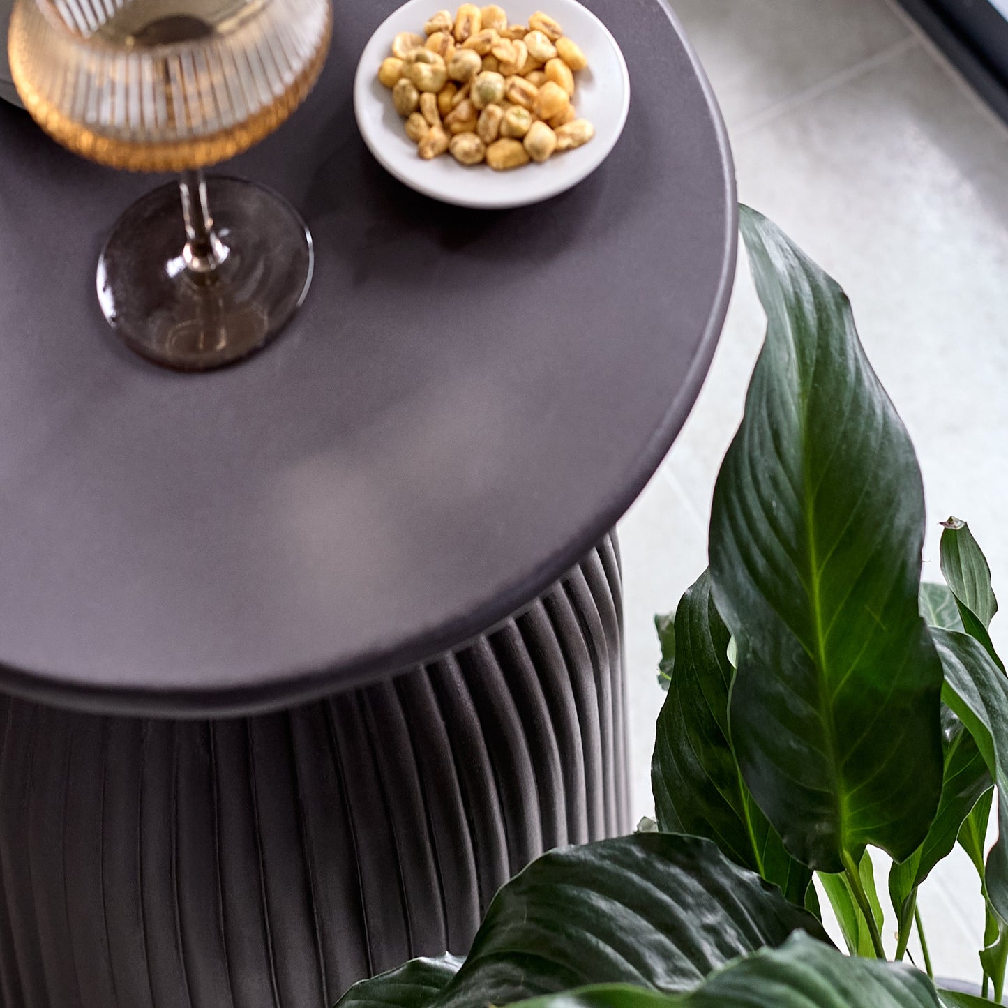 Zaliki Concrete Round Side Table - Black - Laura James