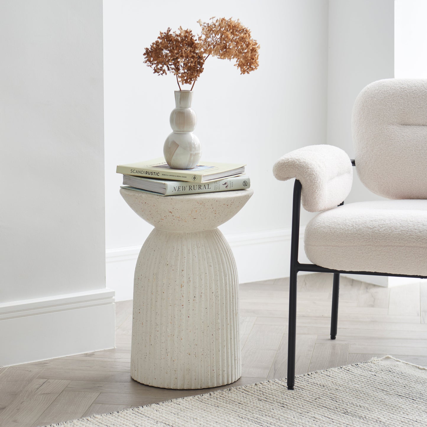 Zaliki Concrete Round Side Table - Pearl Terrazzo