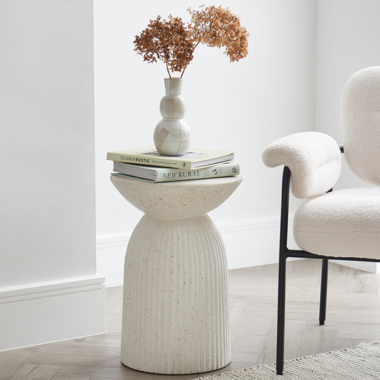 Zaliki Concrete Round Side Table - Pearl Terrazzo - Laura James