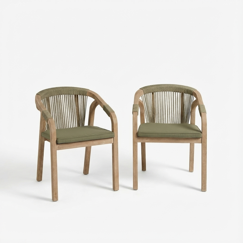 Shiro Green Rope Wooden Garden Chairs - Set of 2 - Laura James