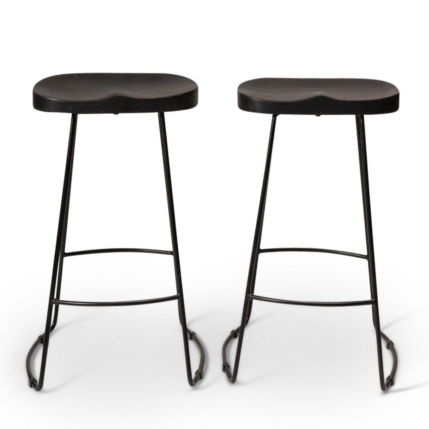 Aiden Black Mango Wood Backless Bar Stool - Set of 2