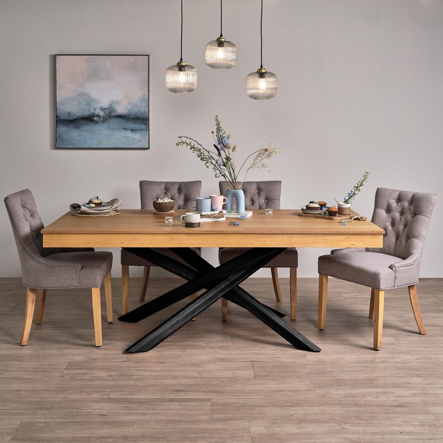 Amelia Oak wood dining table - with black legs - Laura James
