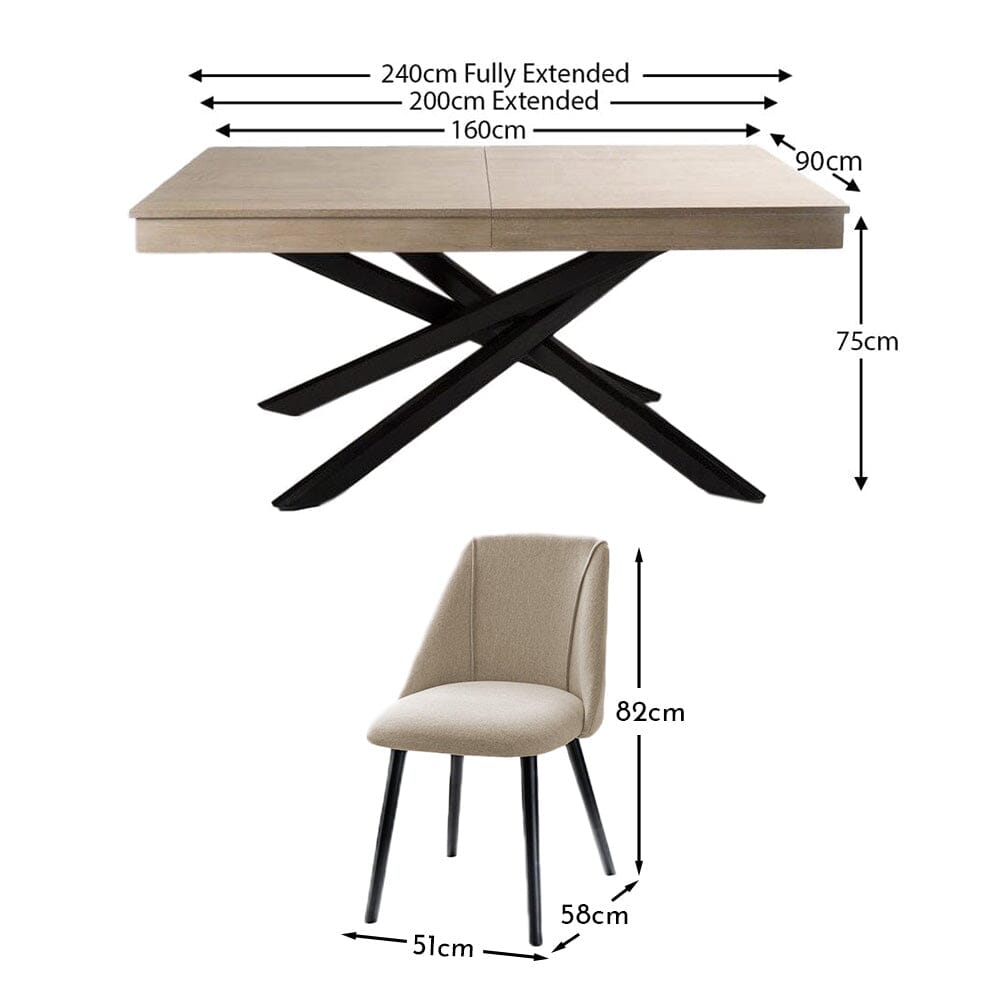 Amelia Whitewash Extendable Dining Table Set - 6 Seater - Freya Sand Dining Chairs - Black Legs - Laura James