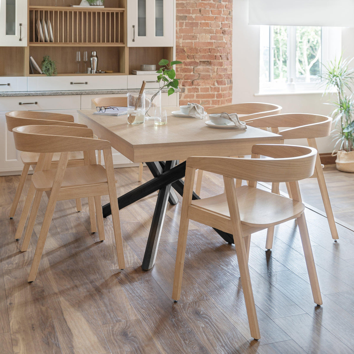 Amelia Black Whitewash Extending dining table - 6 seater - Ella Pale Oak wooden chairs