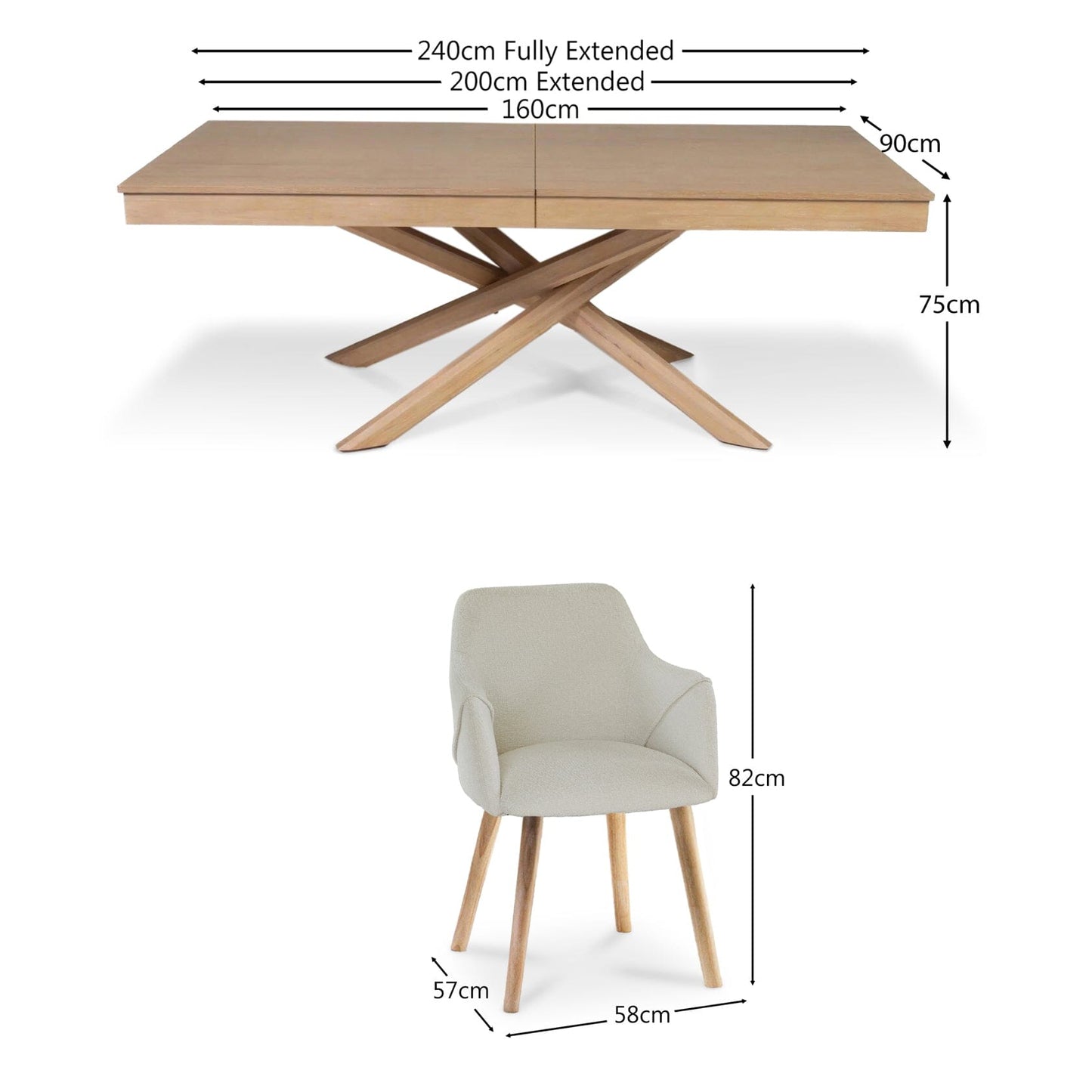 Amelia Whitewash Extendable Dining Table Set - 6 Seater - Freya Boucle Carver Chairs with Whitewash Legs - Laura jAMES