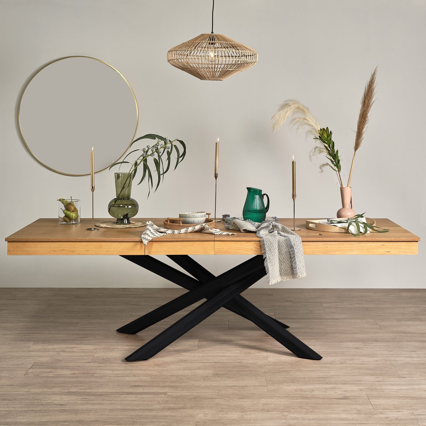Amelia Oak Wood Dining Table - Extendable - Black Legs