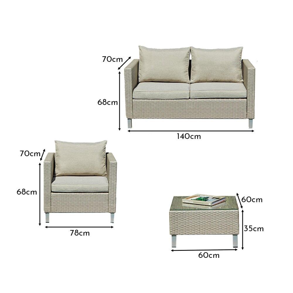 Aria 4 Seater Rattan Garden Sofa & Armchair Set - Light Grey - Laura James