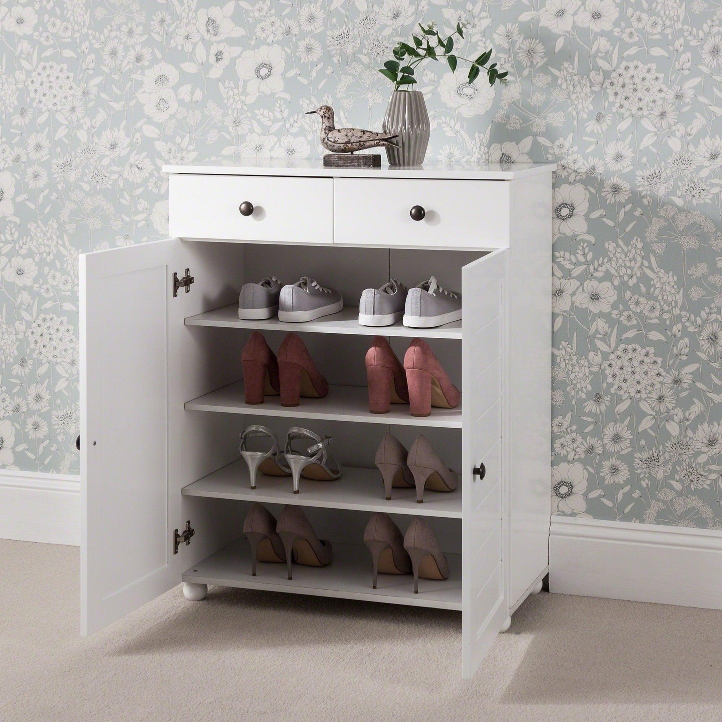 White Shoe Storage Cabinet Storage Cupboard Wooden - Laura James