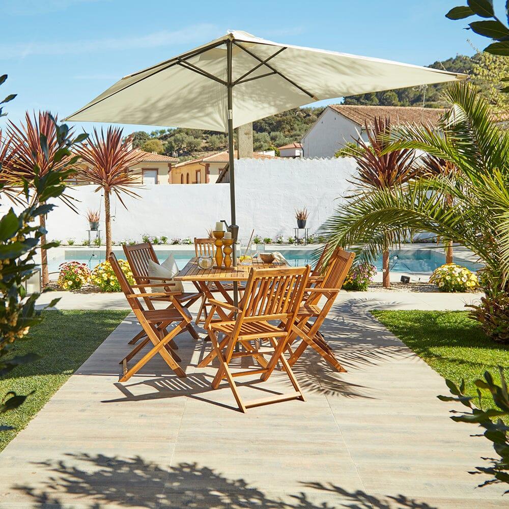 Ashby 6 Seater Wooden Dining Set and Cream Parasol - 150cm - Laura James