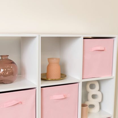 6 Cube White Bookcase Wooden Display Unit Shelving Storage Bookshelf Shelves (Pink Basket)