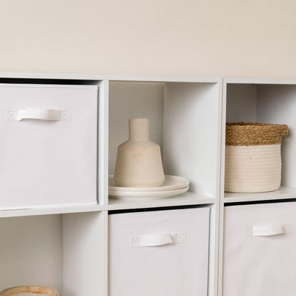 6 Cube White Bookcase Wooden Display Unit Shelving Storage Bookshelf Shelves (White Basket)