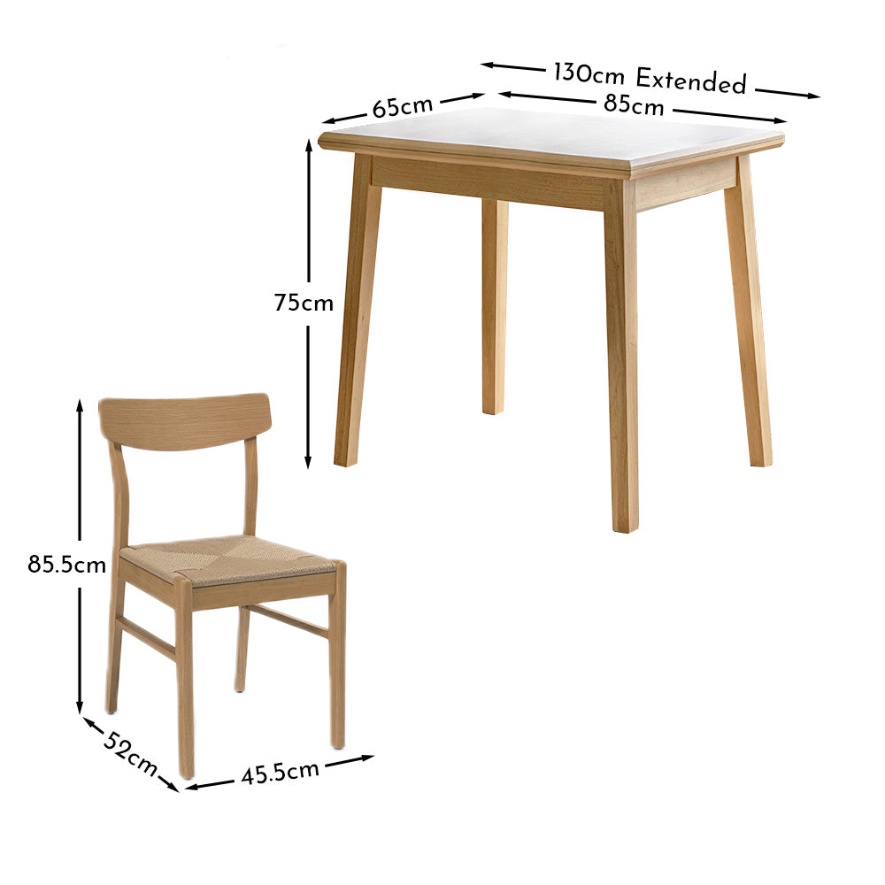 Charlie Pale Oak Extendable Dining Table Set - 4 Seater - Woven Pale Oak Dining Chairs