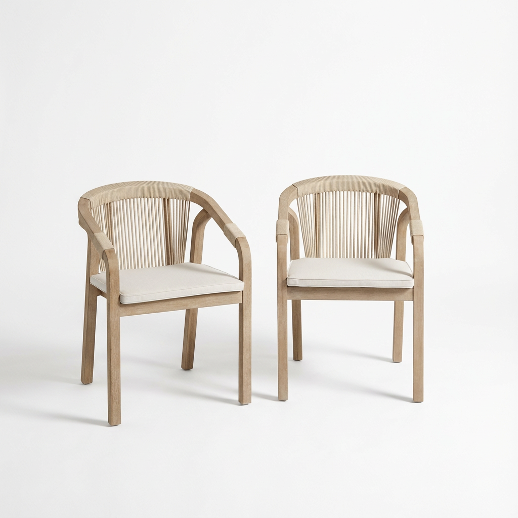 Shiro Beige Rope Wooden Garden Chairs - Set of 2 - Laura James