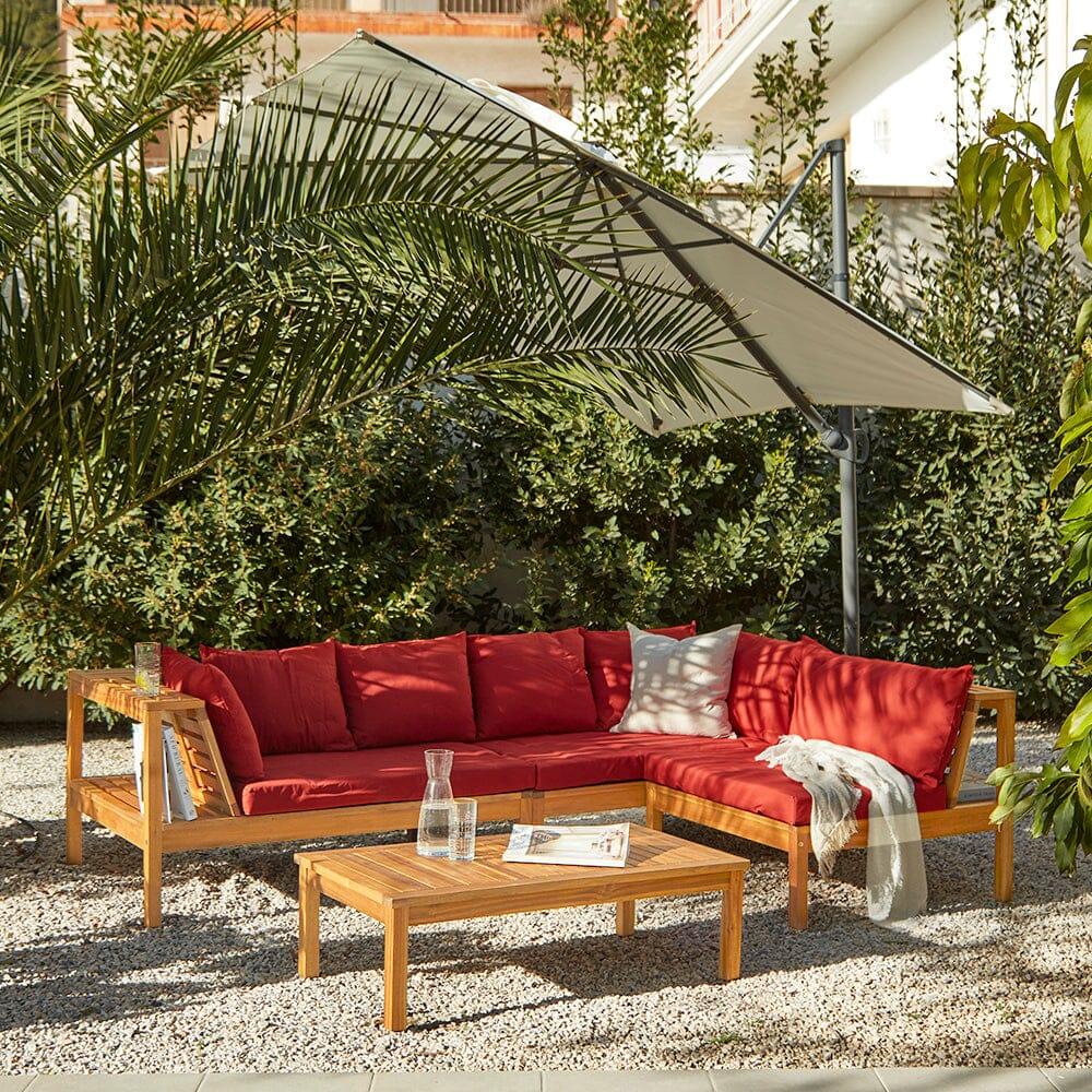 Dakota outdoor sofa set with cream LED premium parasol - acacia wood
