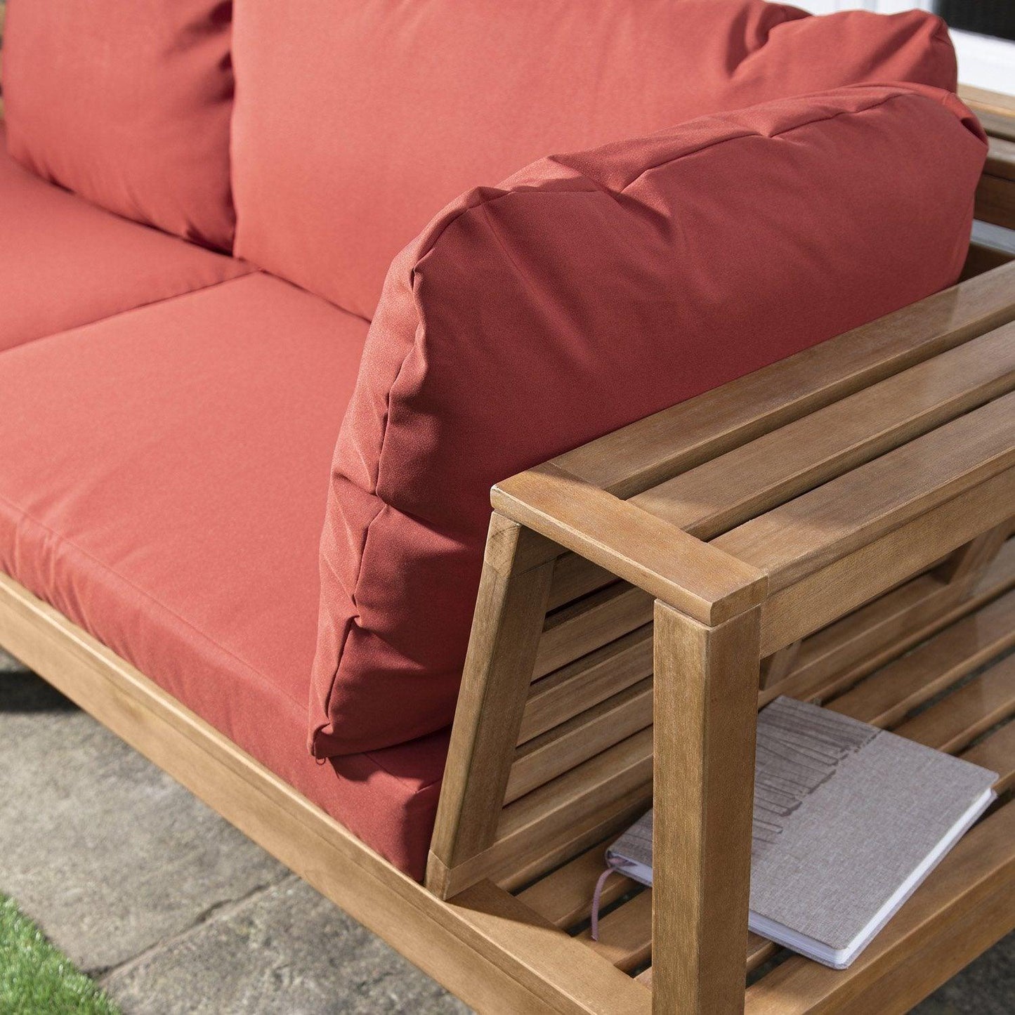 Dakota outdoor sofa set with grey LED premium parasol - acacia wood