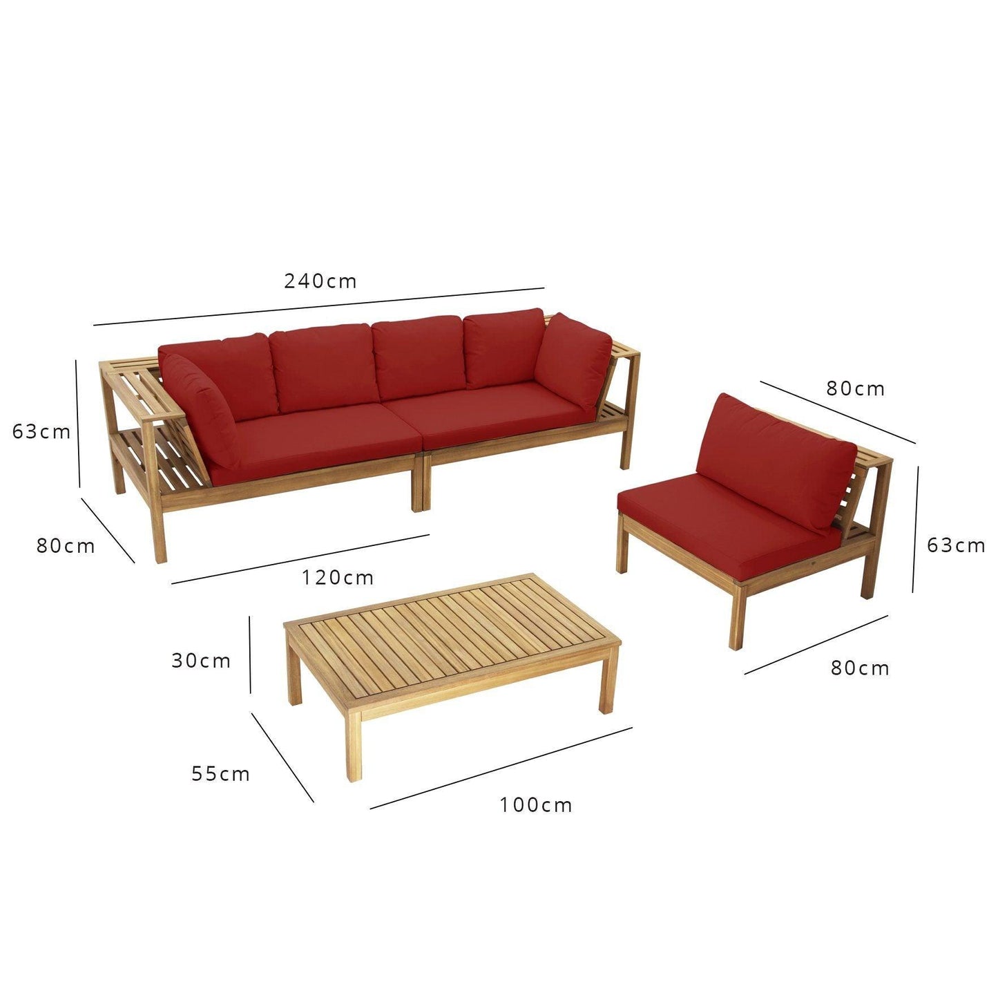 Dakota outdoor sofa set with grey LED premium parasol - acacia wood