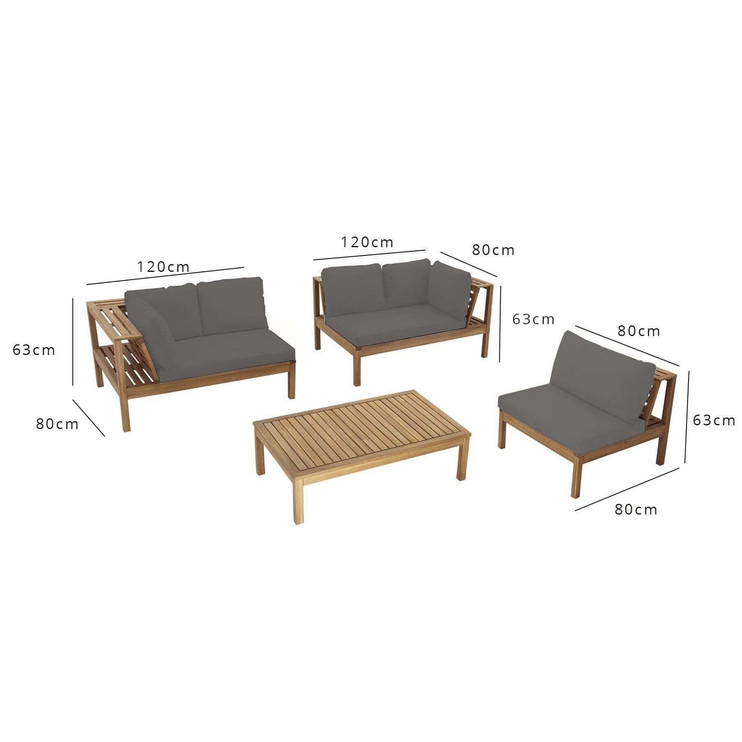 Dakota Corner Wooden Sofa Set with Cream LED Premium Parasol- Grey Cushions