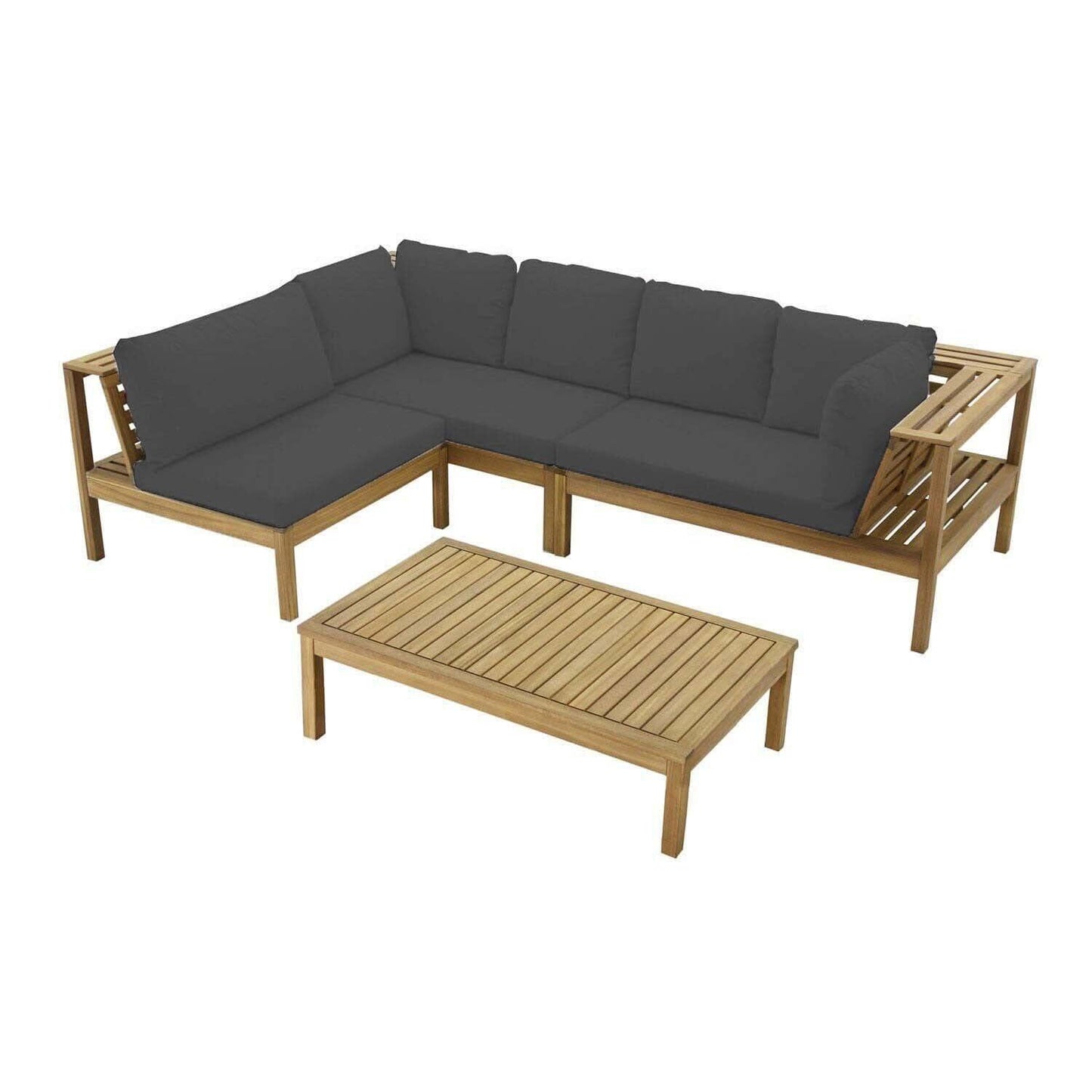 Dakota Corner Wooden Sofa Set with Cream LED Premium Parasol- Grey Cushions
