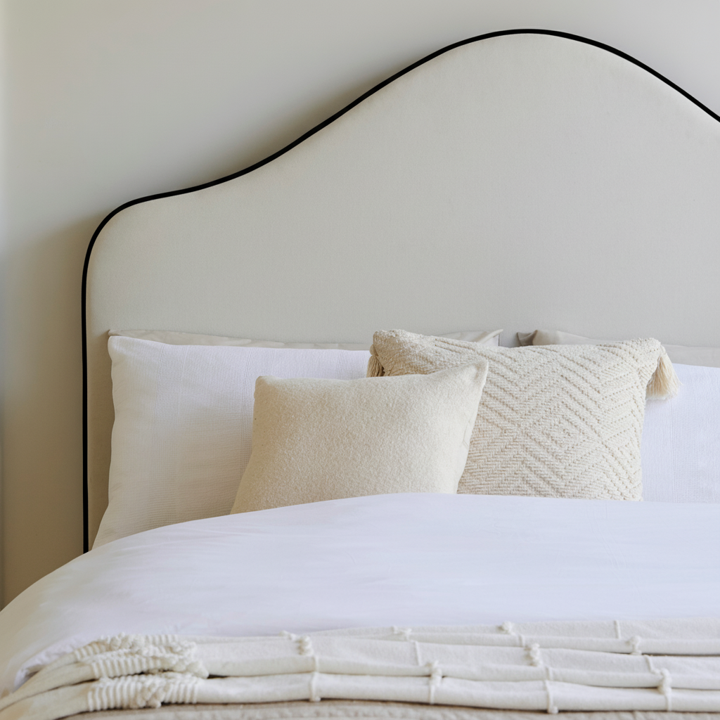 Odette King Size Ottoman Bed - Ivory - Jet Black Piping - Laura James