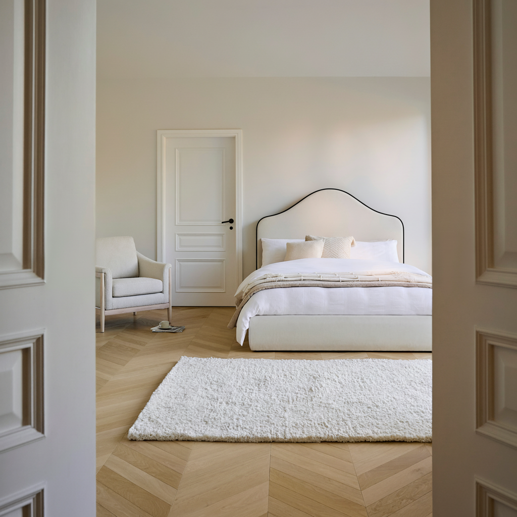 Odette King Size Ottoman Bed - Ivory - Jet Black Piping - Laura James