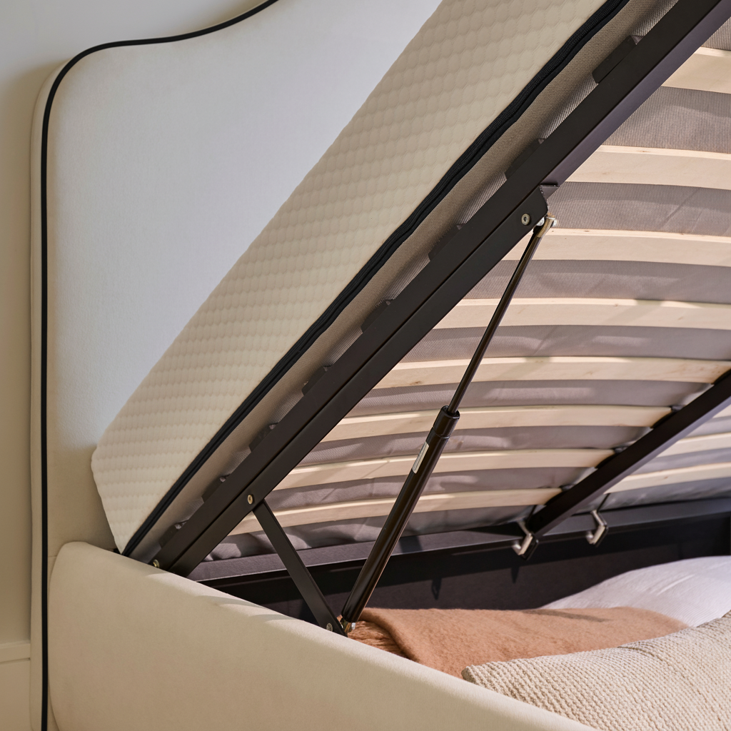 Odette King Size Ottoman Bed - Ivory - Jet Black Piping - Laura James