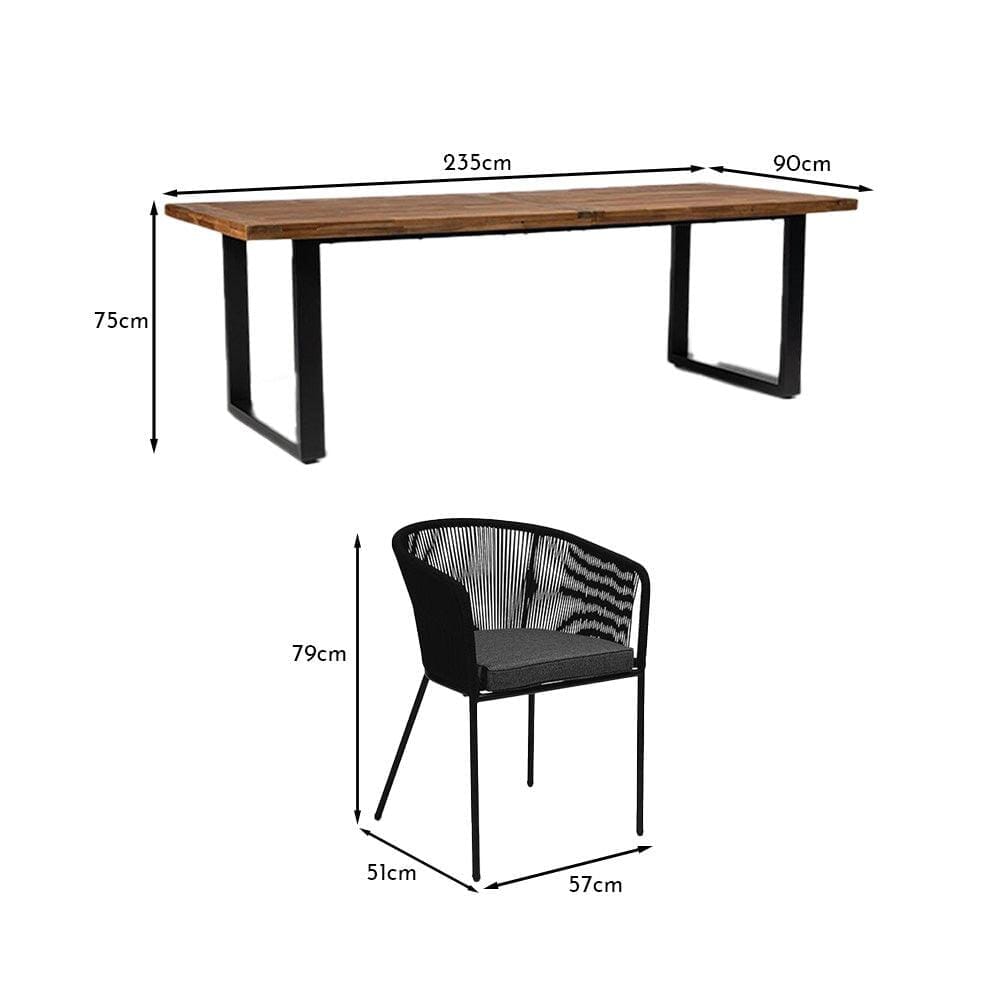 Hali 8 Seater Wooden Outdoor Dining Set with Hali Black Chairs & Grey Lean Over Parasol - 235cm
