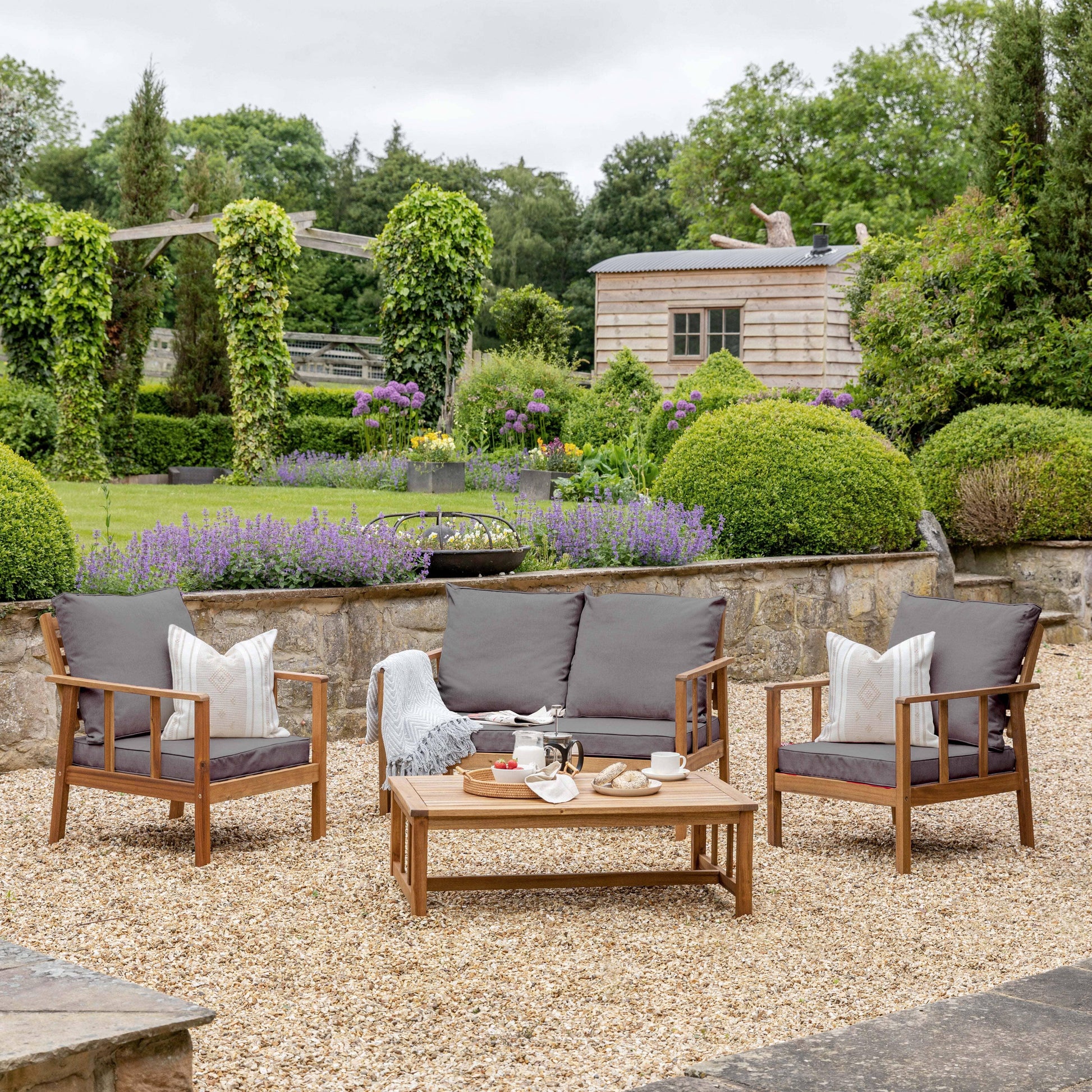 Harrelson garden sofa set - solid wood - Grey Cushions - Laura James
